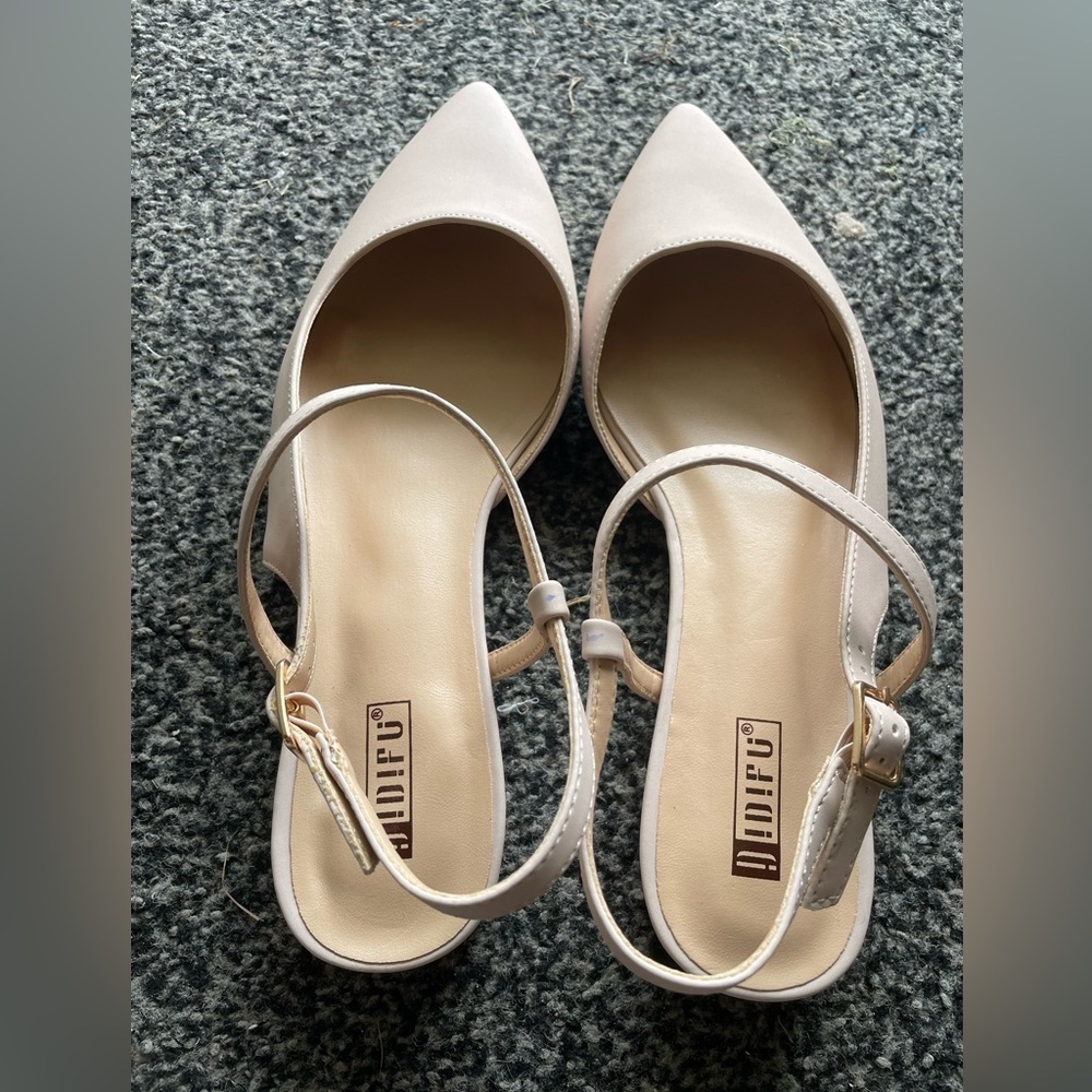 Pointed Toe Cream Slingback Flat - image 7